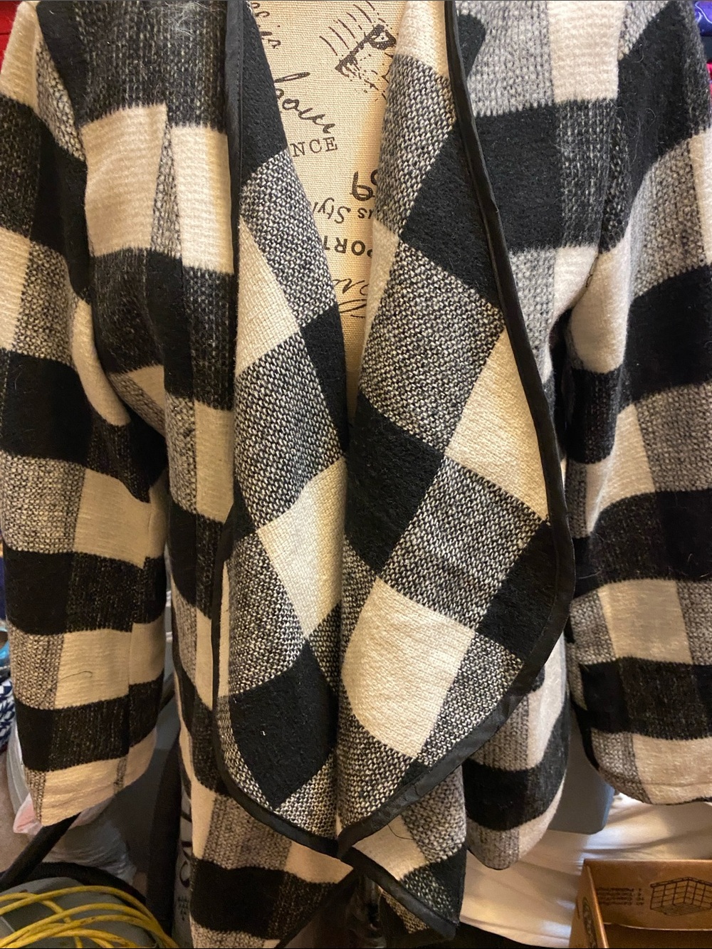 Black & White Buffalo Check Open-Front women’s Sweater/jacket.